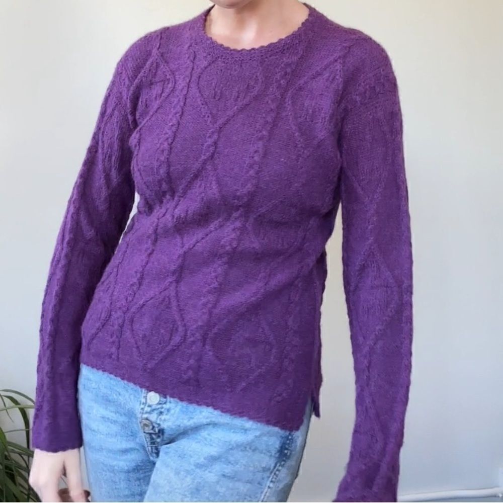 La Vicunita Womens S 100% Baby Alpaca Cable Knit Purple Sweater - Picture 5 of 14